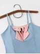 Pink Sweet Bowknot Decoration Long-Sleeved Sunscreen Short Coat Blue Simple Design Sleeveless One-Piece Swimsuit Set