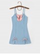 Pink Sweet Bowknot Decoration Long-Sleeved Sunscreen Short Coat Blue Simple Design Sleeveless One-Piece Swimsuit Set