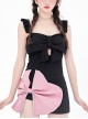 Sexy Slim Fit Hollow Black-Pink Color Contrast Oversized Bowknot Design Sleeveless One-Piece Swimsuit