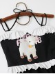 Cute Lamb Print Retro Age-Reducing Student Black White Simple Halter Neck Sleeveless One-Piece Swimsuit