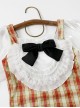 Orange Plaid Cute Puff Sleeve Lace Bowknot Decorated Slim Fit Short Sleeve One-Piece Swimsuit