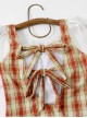 Orange Plaid Cute Puff Sleeve Lace Bowknot Decorated Slim Fit Short Sleeve One-Piece Swimsuit