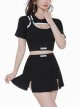 College Style Black Sports Girl Sexy Hollow Summer Simple Short-Sleeved Split Type Swimsuit