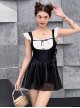 Cute Maid Sexy Square Neck Backless Lace-Up Summer Sleeveless One-Piece Swimsuit