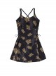 Cute Little Bear Print Simple Black Lace-Up Design Slim Fit Sleeveless One-Piece Swimsuit