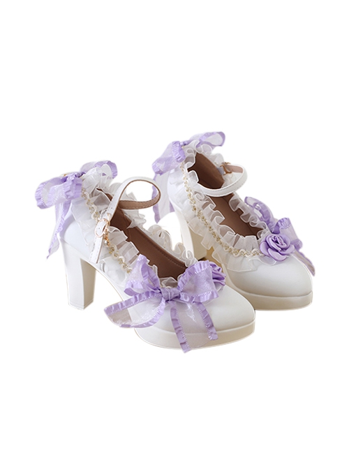 Elegant Ribbon Bowknot Flower Decoration Pointed Toe Classic Lolita Daily All-Match Shoes