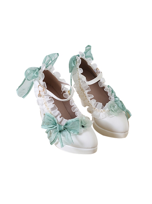 Elegant Ribbon Bowknot Flower Decoration Pointed Toe Classic Lolita Daily All-Match Shoes