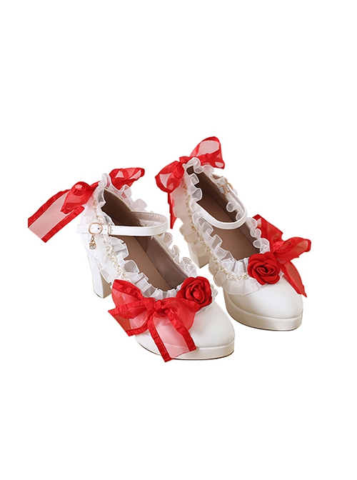 Elegant Ribbon Bowknot Flower Decoration Pointed Toe Classic Lolita Daily All-Match Shoes