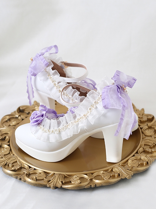 Elegant Ribbon Bowknot Flower Decoration Pointed Toe Classic Lolita Daily All-Match Shoes