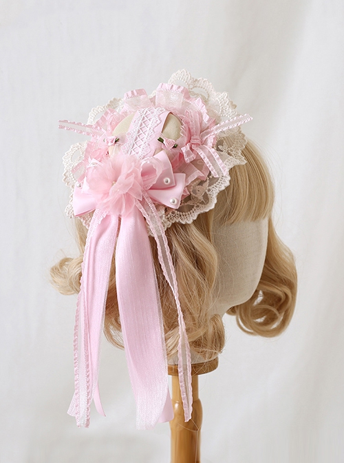 Pink Ribbon Bowknot Decorated Lace Sweet Lolita Little Top Hat