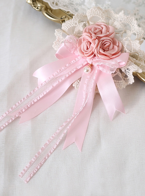 Ribbon Bowknot Pink Flower Lace Brooch Hair Clip Dual Purpose Sweet Lolita Hair Clip