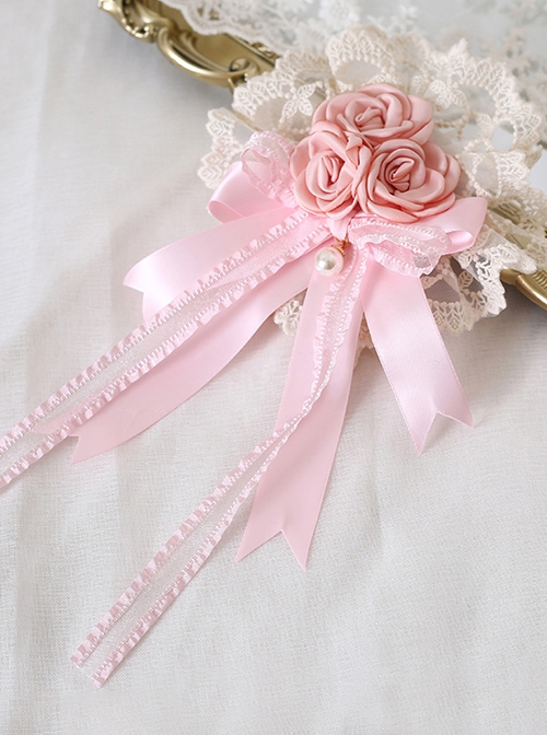 Hand made pink hair ribbon lace kc lolita daily grace bowknot of