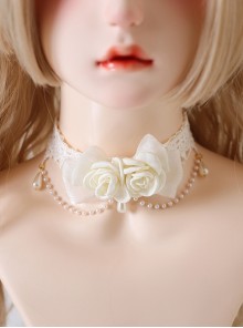 Daily All-Match Flower Lace Bead Chain Elegant White Classic Lolita Necklace