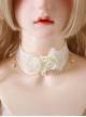 Daily All-Match Flower Lace Bead Chain Elegant White Classic Lolita Necklace