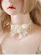 White Bowknot Flower Lace Bead Chain Decoration Daily All-Match Classic Lolita Necklace