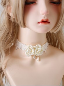 White Camellia Flower Water Drop Design Daily Lace Elegant All-Match Classic Lolita Necklace