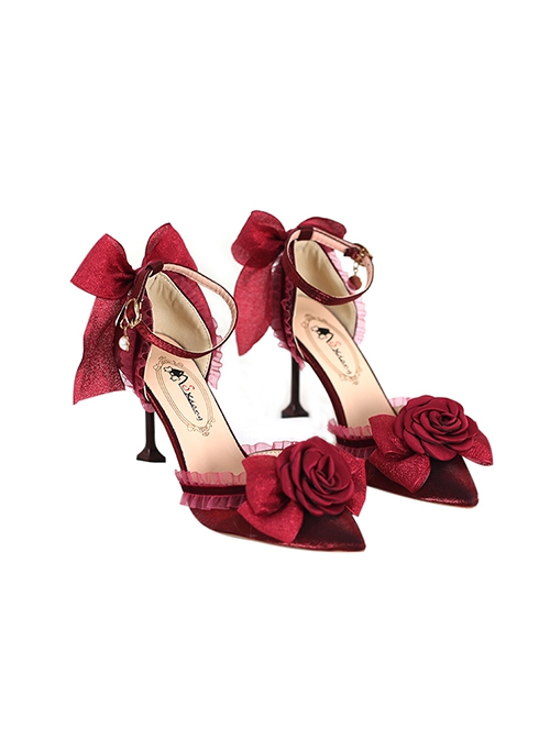 Camellia Flower Elegant Ribbon Bowknot Pure Color Classic Lolita Shoes