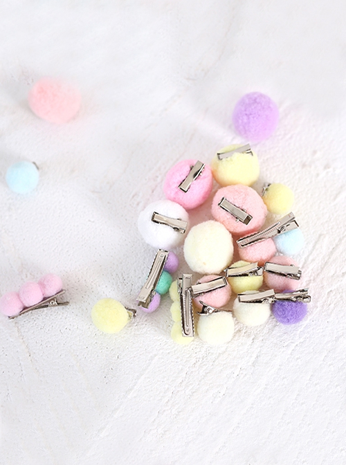 Girl Sweet Multicolor Plush Cute Hair Ball Sweet Lolita Hair Clips