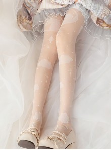 White Cloud Unicorn Print Summer Thin Breathable Classic Lolita Long Socks