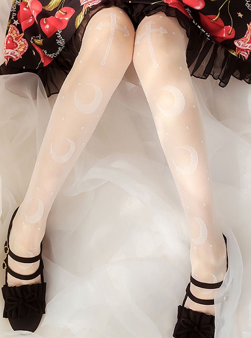 Holy Night Lunar Eclipse Series Summer Thin Cross Moon Polka Dot Print Classic Lolita Long Socks