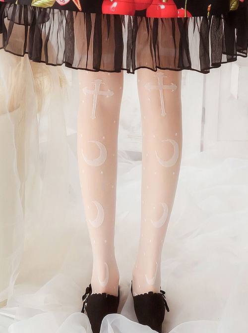 Holy Night Lunar Eclipse Series Summer Thin Cross Moon Polka Dot Print Classic Lolita Long Socks