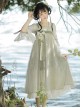 Butterfly Fun Series Chinese Elements White Chiffon Long Sleeve Top Green Fresh Sweet JSK Classic Lolita Sleeveless Dress Set