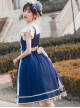 Navy Blue Lace Bow Elegant Color Contrast Vintage JSK Classic Lolita Sleeveless Dress Set