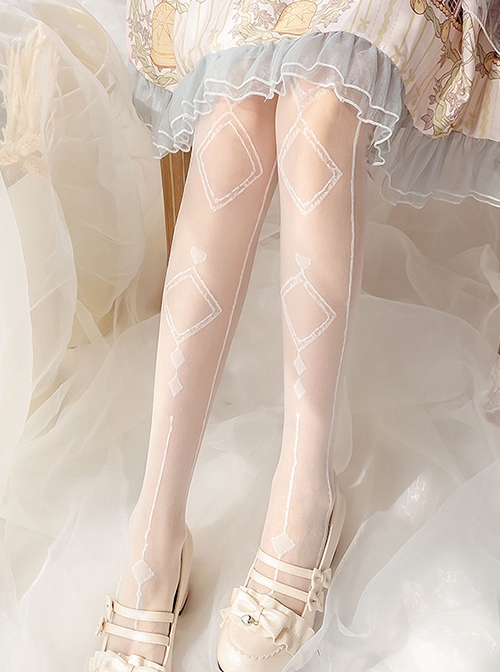 Heart Wind Chime Series Daily All-Match White Summer Thin Print Classic Lolita Long Socks