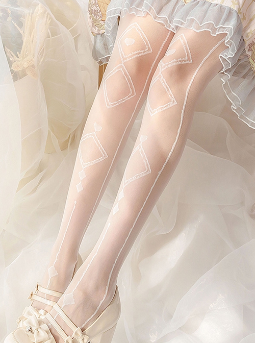 Heart Wind Chime Series Daily All-Match White Summer Thin Print Classic Lolita Long Socks