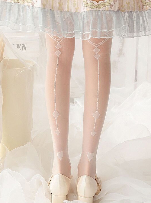 Heart Wind Chime Series Daily All-Match White Summer Thin Print Classic Lolita Long Socks