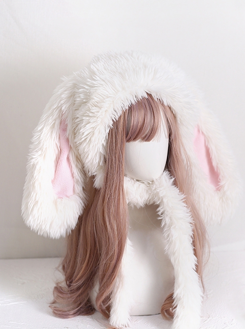 White Long Plush Cute Lop Eared Rabbit Ears Winter Keep Warm Sweet Lolita Hat