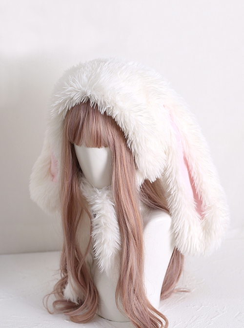 White Long Plush Cute Lop Eared Rabbit Ears Winter Keep Warm Sweet Lolita Hat