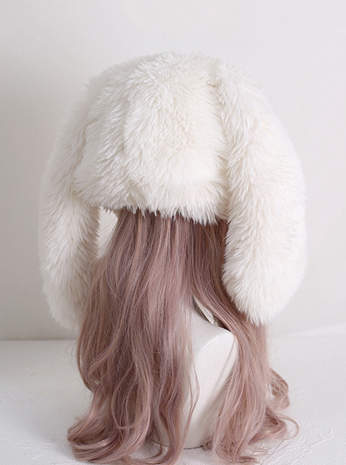 White Long Plush Cute Lop Eared Rabbit Ears Winter Keep Warm Sweet Lolita Hat