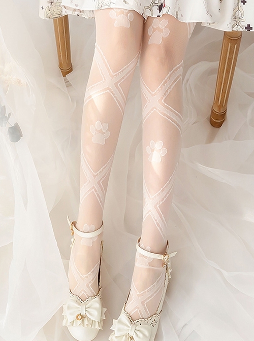 Cute Paw Print Sweet Summer All-Match Thin Classic Lolita Long Socks