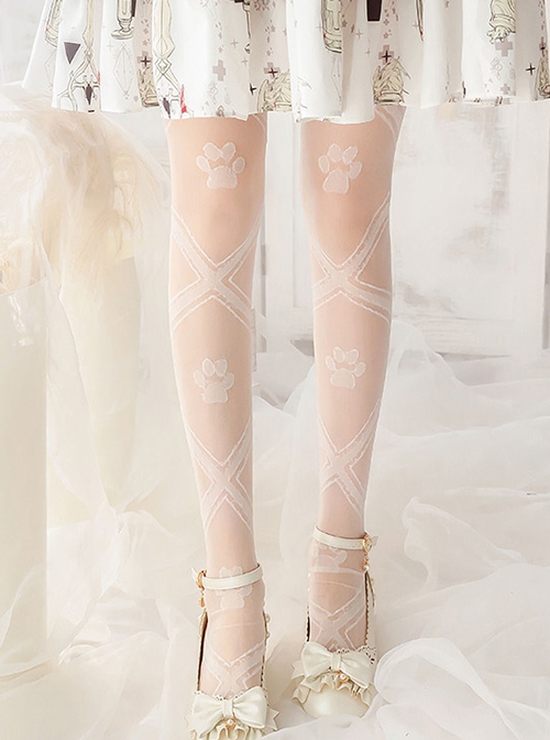 Cute Paw Print Sweet Summer All-Match Thin Classic Lolita Long Socks