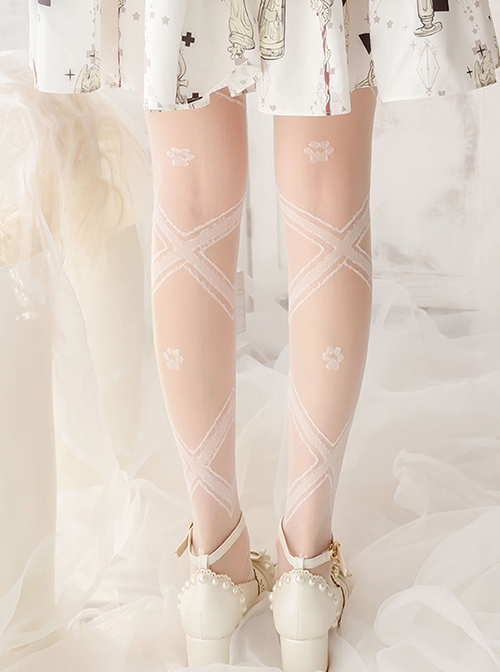 Cute Paw Print Sweet Summer All-Match Thin Classic Lolita Long Socks