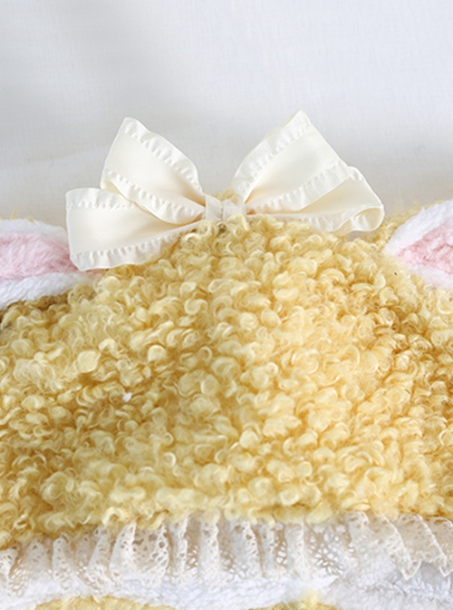 Pure Color Cute Bowknot Lace Rabbit Ears Winter Keep Warm Sweet Lolita Hat