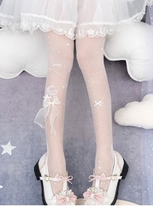 Pure Color Moon Flower Print Stereoscopic Bowknot Decoration Gorgeous Sweet Classic Lolita Summer Pantyhose
