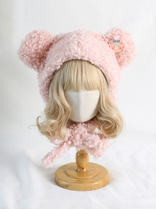 Pure Color Cute Plush Bear Ears Winter Keep Warm All Match Sweet Lolita Hat