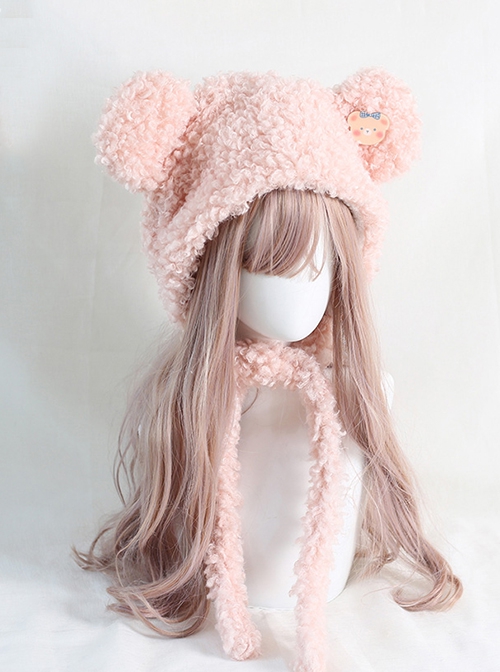 Pure Color Cute Plush Bear Ears Winter Keep Warm All Match Sweet Lolita Hat