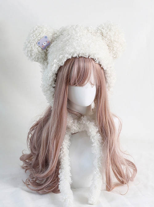 Pure Color Cute Plush Bear Ears Winter Keep Warm All Match Sweet Lolita Hat