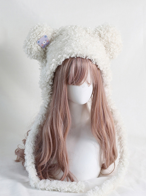 Pure Color Cute Plush Bear Ears Winter Keep Warm All Match Sweet Lolita Hat