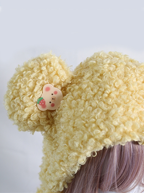 Pure Color Cute Plush Bear Ears Winter Keep Warm All Match Sweet Lolita Hat