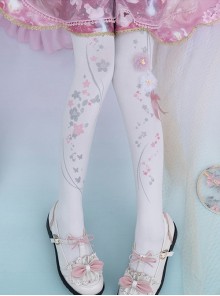 Gorgeous Stereoscopic Flower Decoration Handwork Peach Blossom Printing Chinese Style Pure Color Classic Lolita Pantyhose