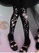 Gorgeous Stereoscopic Flower Decoration Handwork Peach Blossom Printing Chinese Style Pure Color Classic Lolita Pantyhose