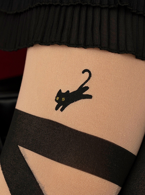 Specter Cat Series Cute Black Cat Asymmetric Print Gothic Lolita Pantyhose