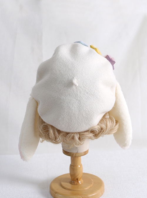 White Spring Beret Macaron Color Stars Rabbit Ears Sweet Lolita Hat