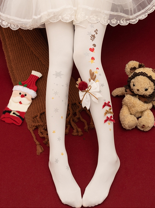 Little Deer Yo Yo Series Stereoscopic Bowknot Elk Antler Decoration Snowflake Printing Christmas Classic Lolita Pantyhose