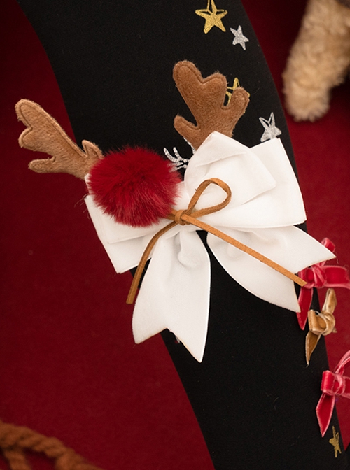 Little Deer Yo Yo Series Stereoscopic Bowknot Elk Antler Decoration Snowflake Printing Christmas Classic Lolita Pantyhose