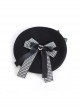 Black Houndstooth Bowknot Spring Beret Ladylike Style Sweet Lolita Hat